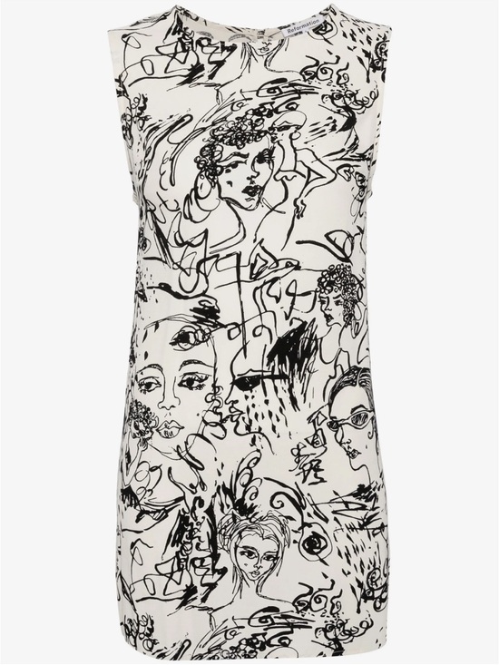 Nail Reformation Dresses & Skirts - Reformation Gracelynn Sleeveless Cream & Black Sketch-Print Shift Dress